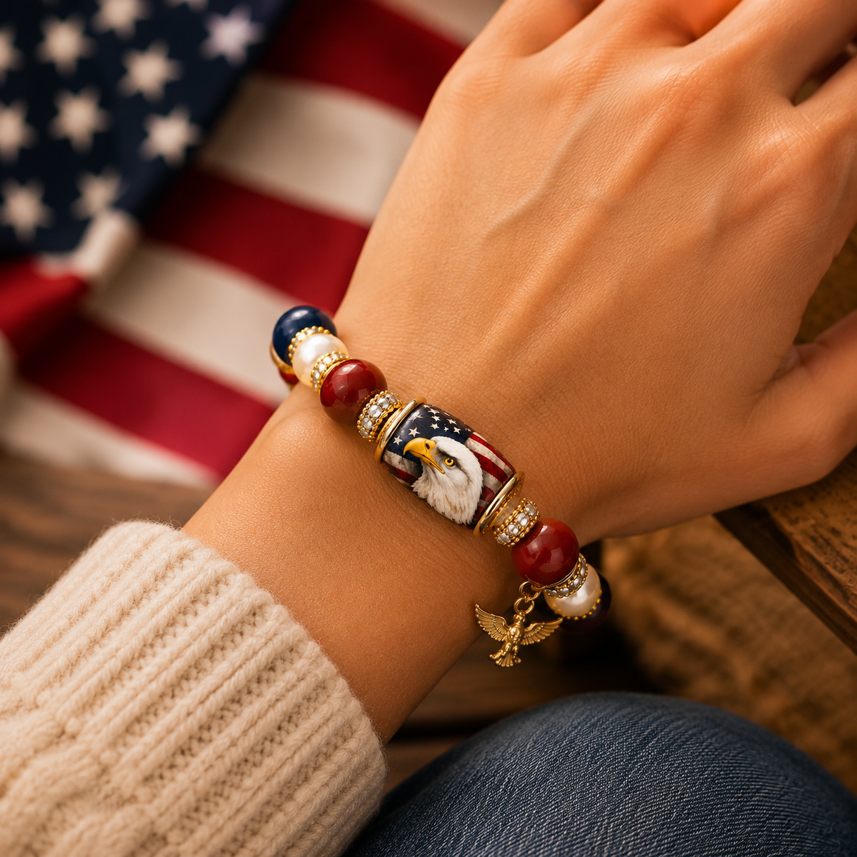 π Patriotic Eagle Bead Bracelet β A Symbol of Freedom & Strength β¨