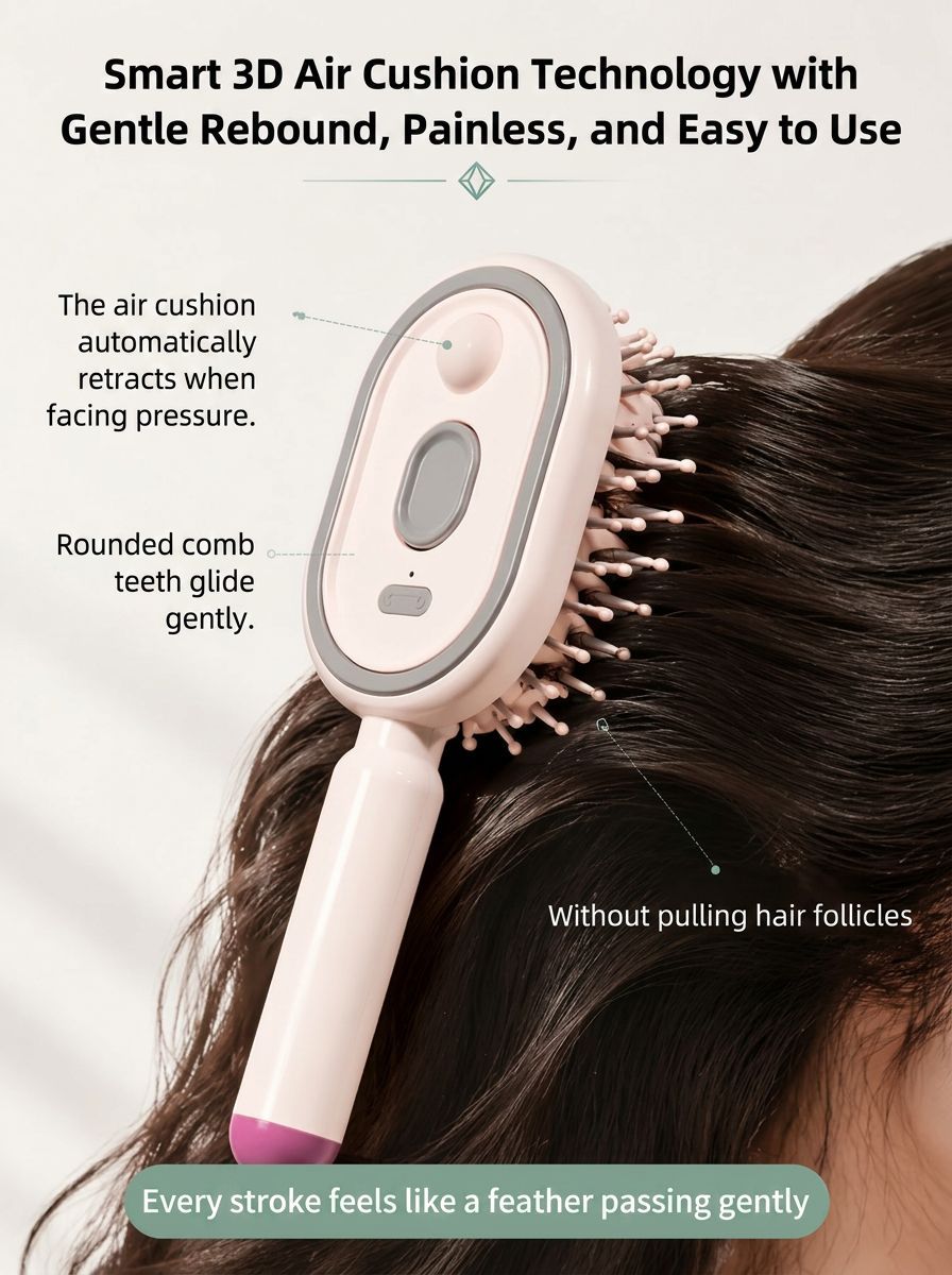 A multifunctional, leave-in essential oil hair care comb with red light therapy—instantly smooths hair, provides salon-grade scalp care, effectively prevents hair loss, and promotes hair regrowth!